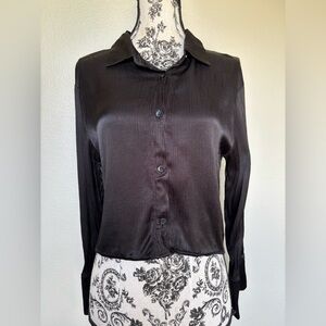 Studio F Elegant Sleek Black Satin Button-Down Shirt